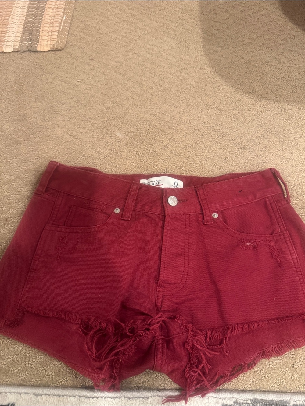 Abercrombie & Fitch Crimson Red Distressed Denim Shorts
